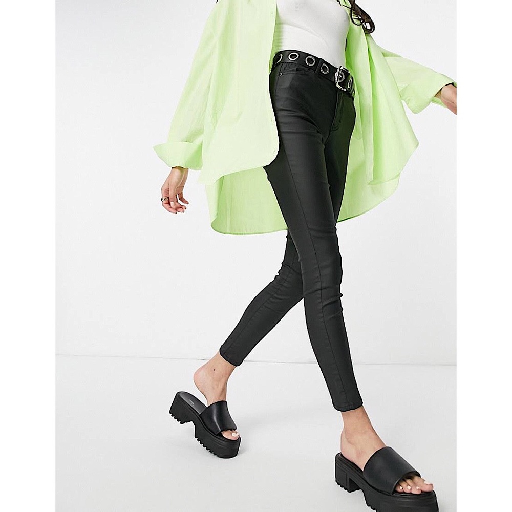 Topshop Moto || Coated Leigh High Rise Ankle-Grazer Black Stretch Jeans … - Picture 2 of 12